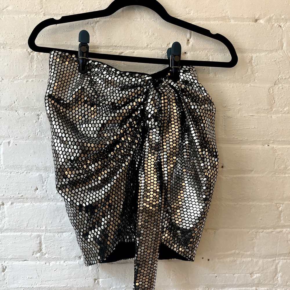 Zara NWT Silver Sparkly Knotted Skirt